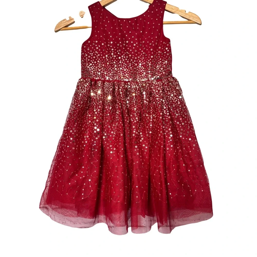 H&M‎ Girls Red Sequin Tulle Party Dress Size 4T Sparkle Formal